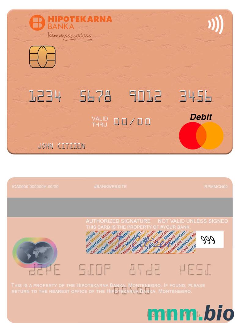 Montenegro Hipotekarna Banka przykład karty mastercard w formacie PSD